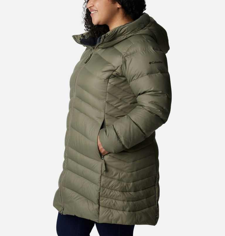 Women's Columbia Autumn Park Hooded Mid Down Jackets Olive | Plus Size CA-H1LA6